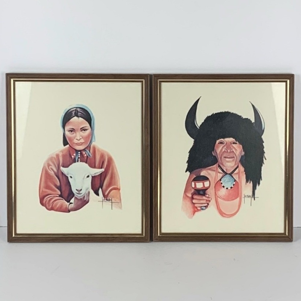 VTG Jane Mabry Tewa Silk Screen Prints Set Native American Portraits Santa Fe